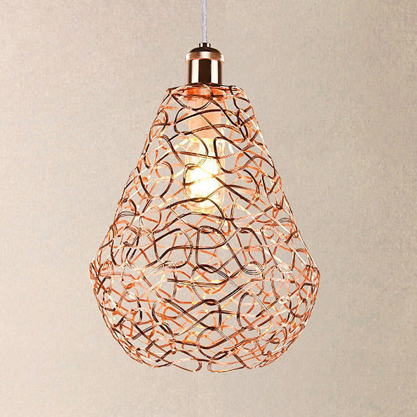Vintage Copper Wire Guard Pendant Light - Industrial Metal Shade, 1 Light Living Room Hanging Lamp