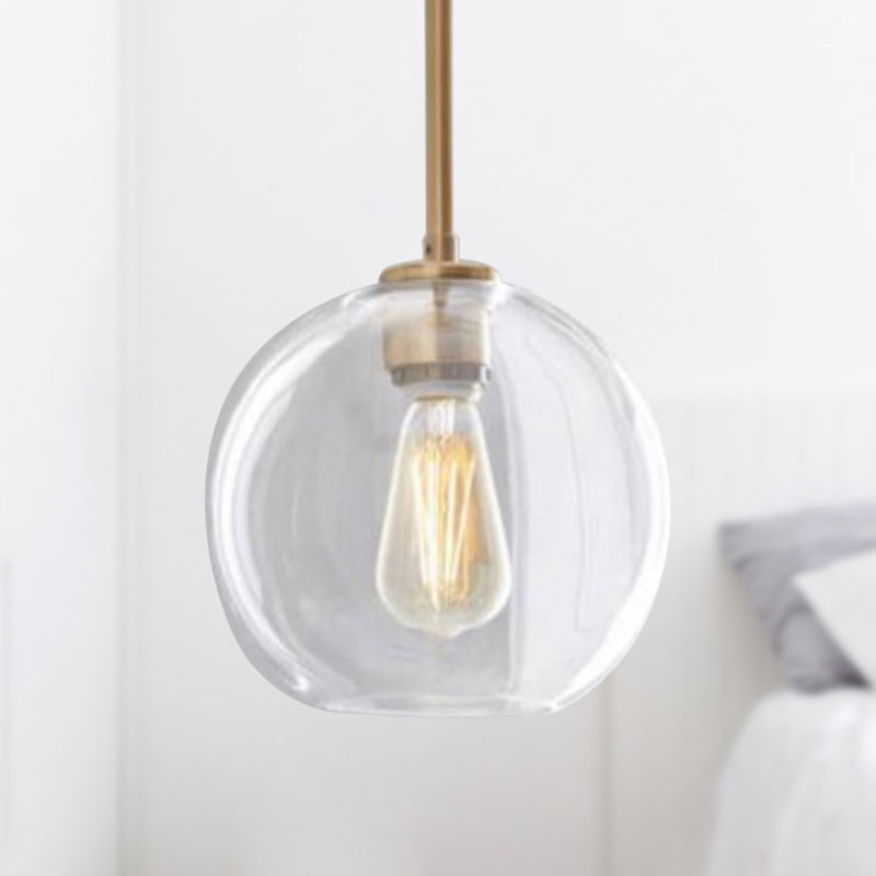 Contemporary Clear Glass Globe Pendant Light - 1 Light, 8"/10"/12" Wide Hanging Lamp