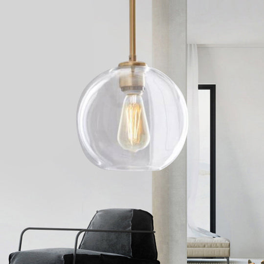 Contemporary Clear Glass Globe Pendant Light - 1 Light, 8"/10"/12" Wide Hanging Lamp
