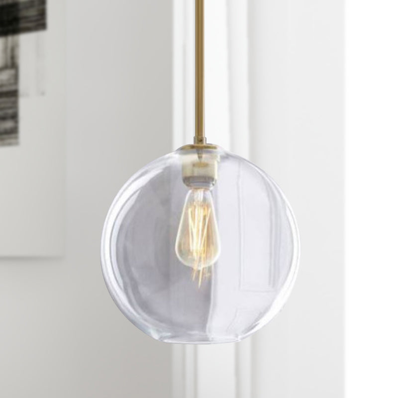 Contemporary Clear Glass Globe Pendant Light - 1 Light, 8"/10"/12" Wide Hanging Lamp