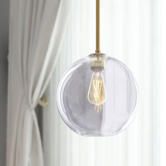 Contemporary Clear Glass Globe Pendant Light - 1 Light, 8"/10"/12" Wide Hanging Lamp
