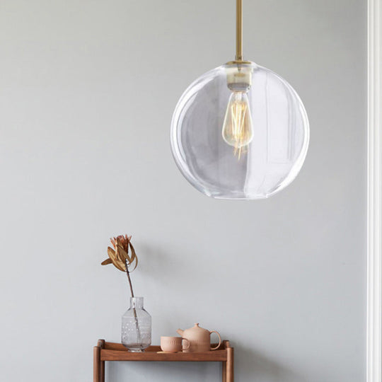 Contemporary Clear Glass Globe Pendant Light - 1 Light, 8"/10"/12" Wide Hanging Lamp
