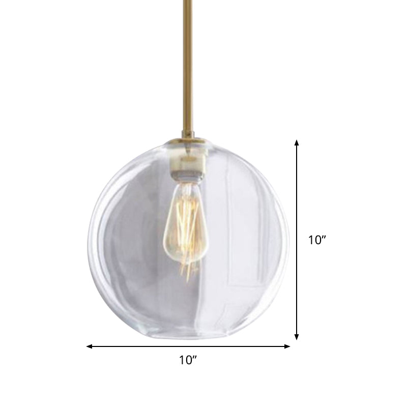 Contemporary Clear Glass Globe Pendant Light - 1 Light, 8"/10"/12" Wide Hanging Lamp