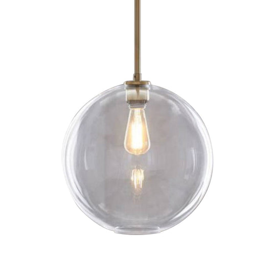 Contemporary Clear Glass Globe Pendant Light - 1 Light, 8"/10"/12" Wide Hanging Lamp
