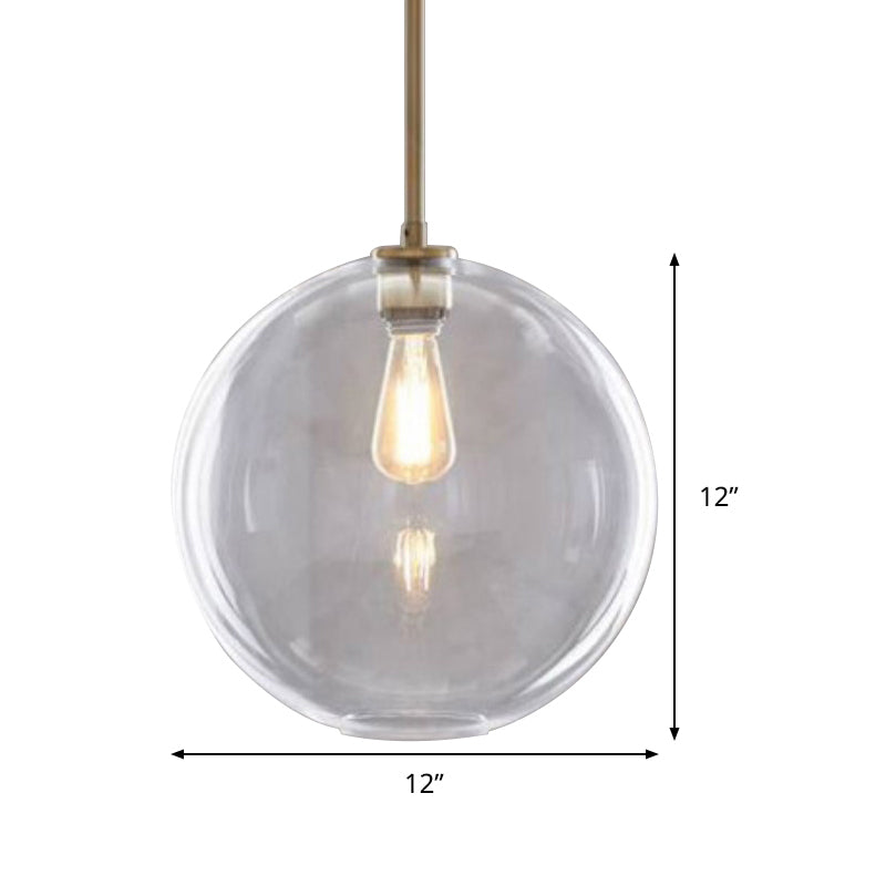 Contemporary Clear Glass Globe Pendant Light - 1 Light, 8"/10"/12" Wide Hanging Lamp
