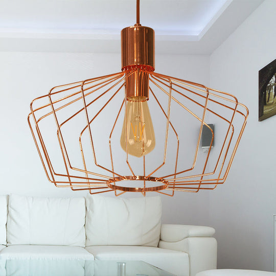 Retro Geometric Cage Suspension Light - Brass/Copper Pendant Lighting - Indoor Metal Fixture
