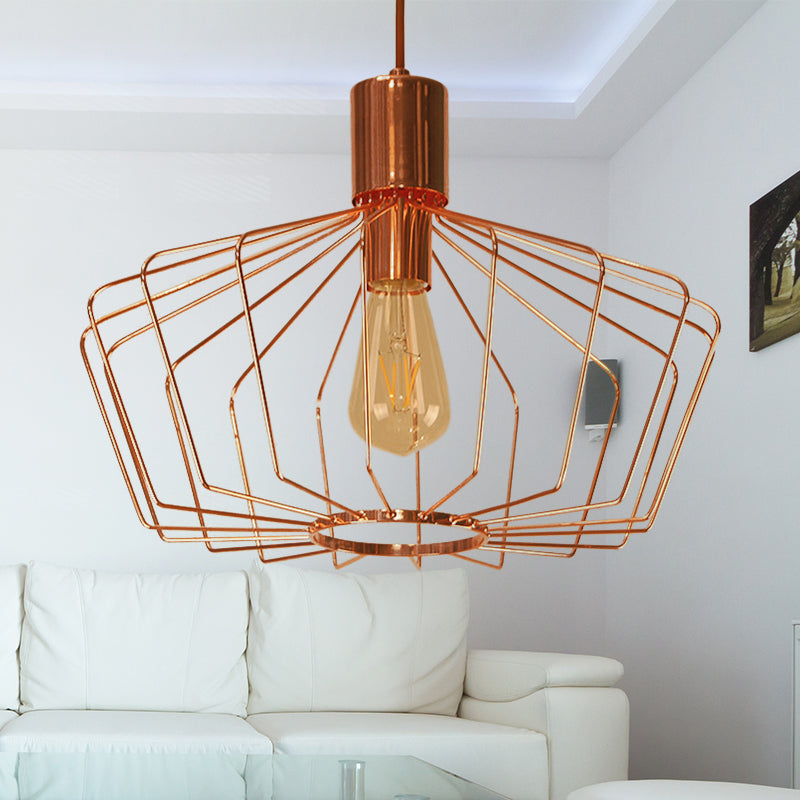 Retro Style Geometric Cage Pendant Light - Brass/Copper Indoor Suspension Lamp Copper