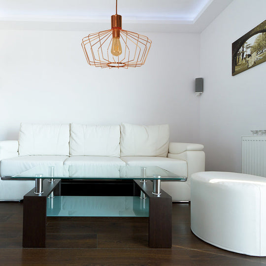 Retro Style Geometric Cage Pendant Light - Brass/Copper Indoor Suspension Lamp