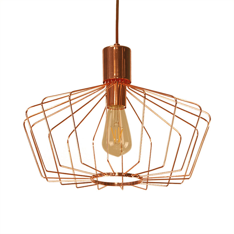 Retro Geometric Cage Suspension Light - Brass/Copper Pendant Lighting - Indoor Metal Fixture