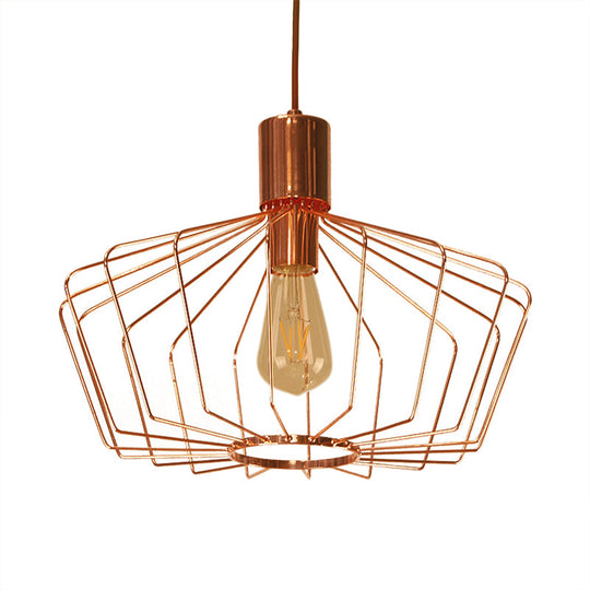 Retro Geometric Cage Suspension Light - Brass/Copper Pendant Lighting - Indoor Metal Fixture