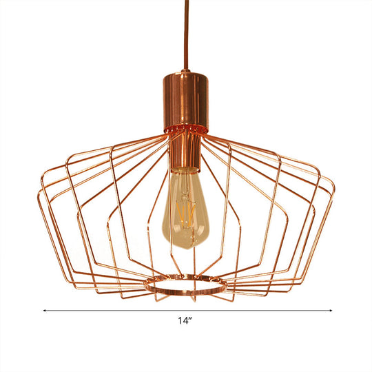 Retro Geometric Cage Suspension Light - Brass/Copper Pendant Lighting - Indoor Metal Fixture