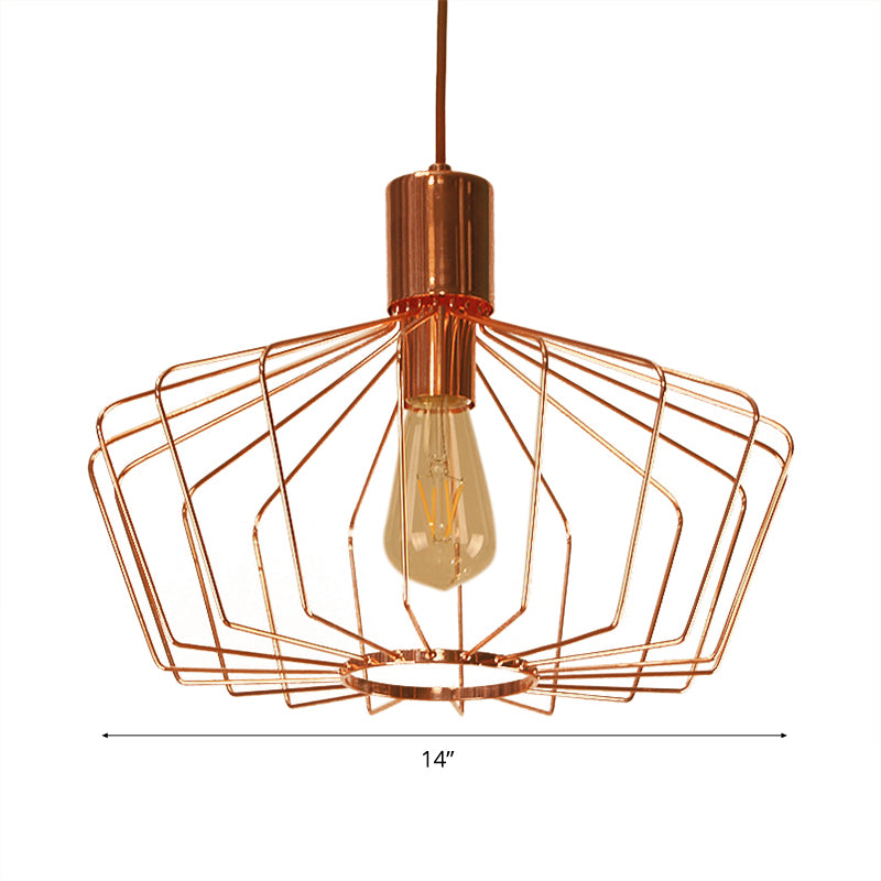 Retro Style Geometric Cage Pendant Light - Brass/Copper Indoor Suspension Lamp