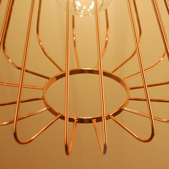 Retro Geometric Cage Suspension Light - Brass/Copper Pendant Lighting - Indoor Metal Fixture