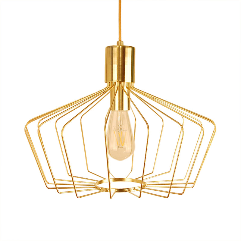 Retro Style Geometric Cage Pendant Light - Brass/Copper Indoor Suspension Lamp Brass