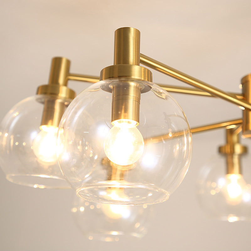 Lustre radial en verre transparent doré - Luminaire suspendu postmoderne avec 8/12 lumières