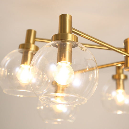 Lustre radial en verre transparent doré - Luminaire suspendu postmoderne avec 8/12 lumières