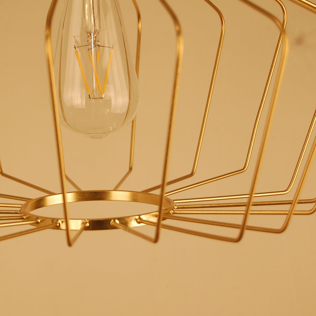 Retro Style Geometric Cage Pendant Light - Brass/Copper Indoor Suspension Lamp