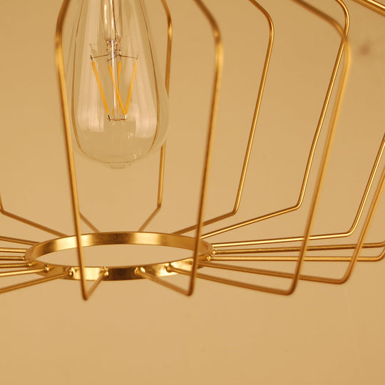 Retro Style Geometric Cage Pendant Light - Brass/Copper Indoor Suspension Lamp