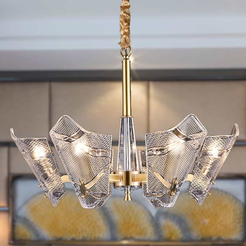 Postmodern Brass Chandelier With Clear Lattice Glass Shield 6/8 Heads Light Fixture