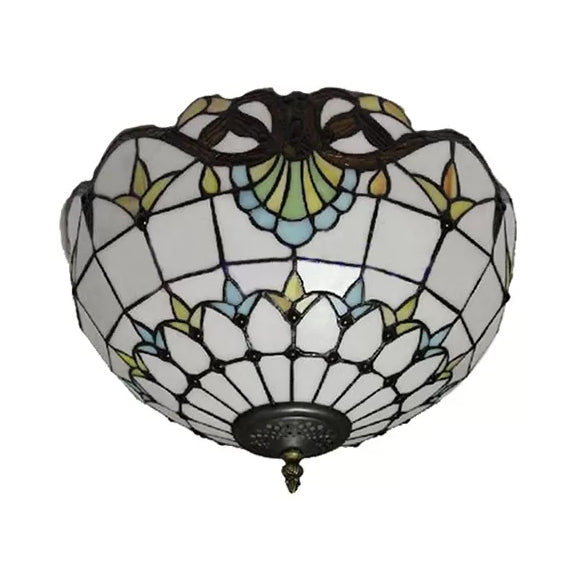Plafonnier encastré en vitrail baroque, finition laiton vieilli avec décor à bijoux, idéal pour la chambre à coucher (2 lumières)