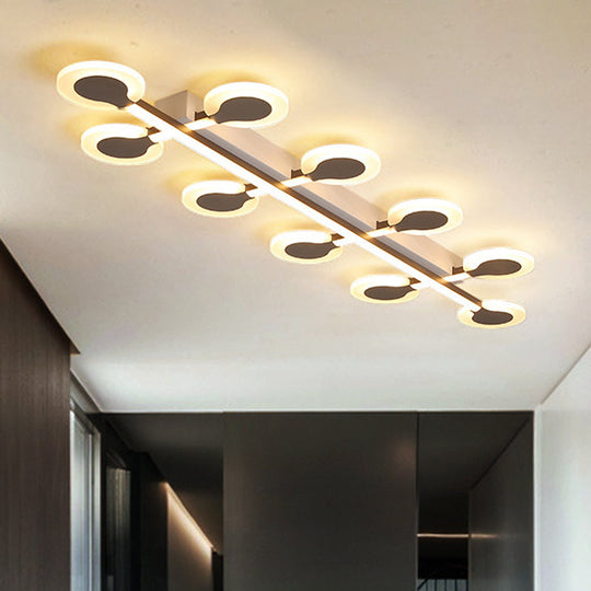 Contemporary Brown Acrylic Flush Mount Ceiling Lamp with Warm/White Light - 8/10/12 Bulbs, 31.5"/39"/47" Wide