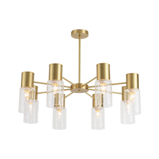 Modern Clear Glass Cylinder Hanging Lamp Kit - 6/8/10 Heads Brass Chandelier Fixture