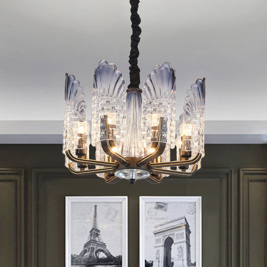 Contemporary Textured Glass Scallop Chandelier Light Fixture - 8/10/12 Black Heads - Hanging Ceiling Light