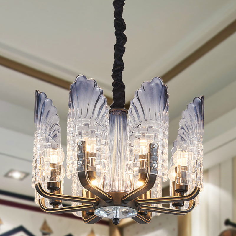 Contemporary Textured Glass Scallop Chandelier Light Fixture - 8/10/12 Black Heads - Hanging Ceiling Light