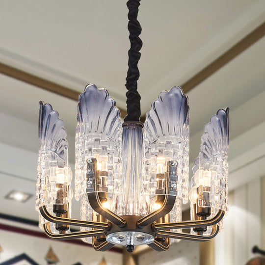 Contemporary Textured Glass Scallop Chandelier Light Fixture - 8/10/12 Black Heads - Hanging Ceiling Light