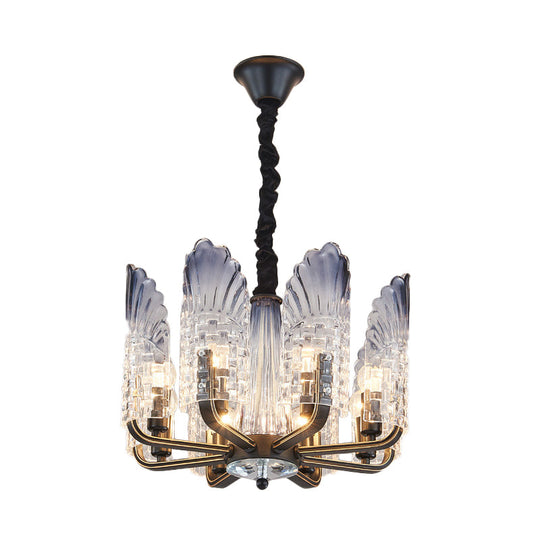 Contemporary Textured Glass Scallop Chandelier Light Fixture - 8/10/12 Black Heads - Hanging Ceiling Light