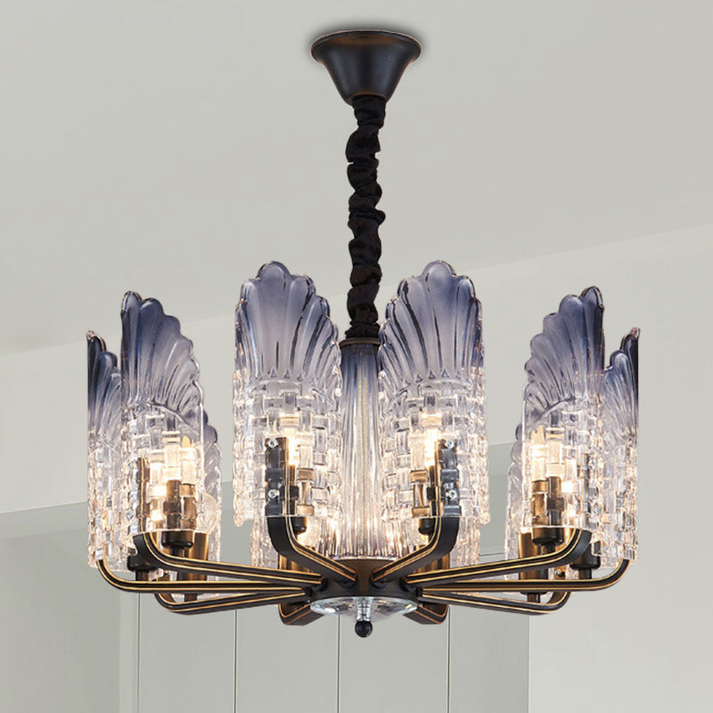 Contemporary Textured Glass Scallop Chandelier Light Fixture - 8/10/12 Black Heads - Hanging Ceiling Light