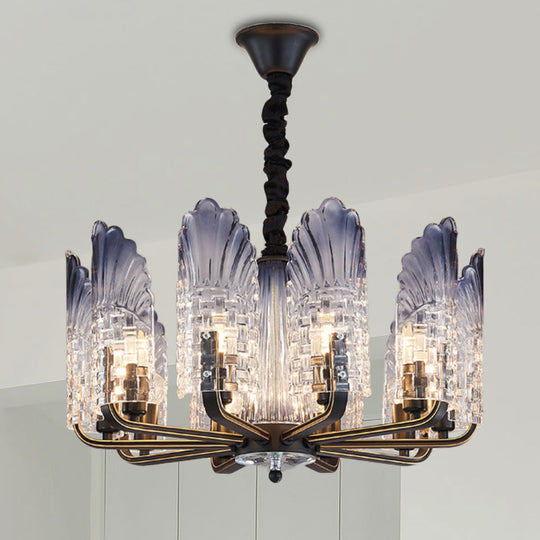 Contemporary Textured Glass Scallop Chandelier Light Fixture - 8/10/12 Black Heads - Hanging Ceiling Light