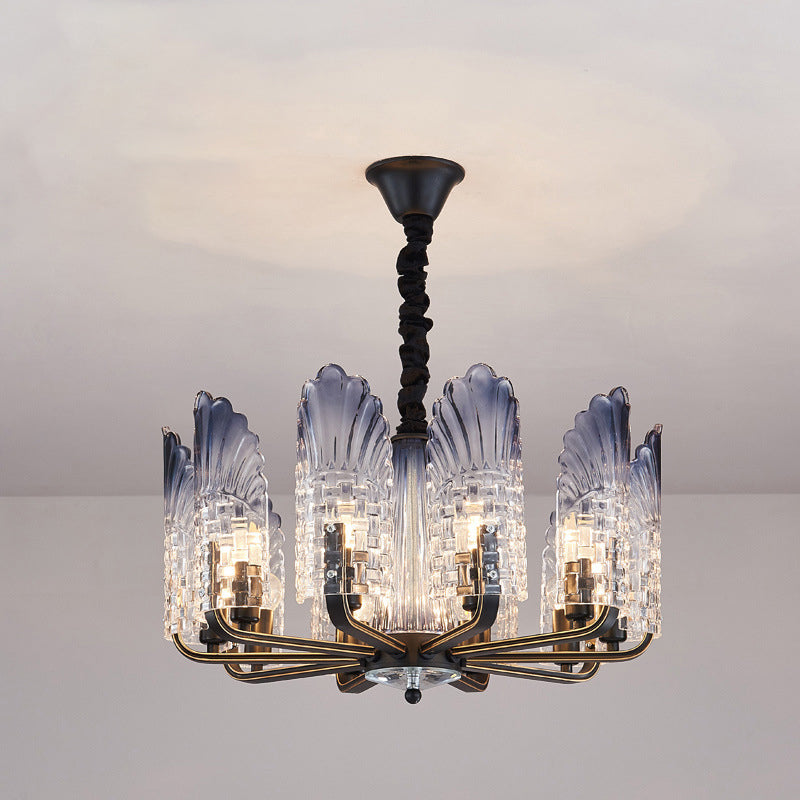 Contemporary Textured Glass Scallop Chandelier Light Fixture - 8/10/12 Black Heads - Hanging Ceiling Light
