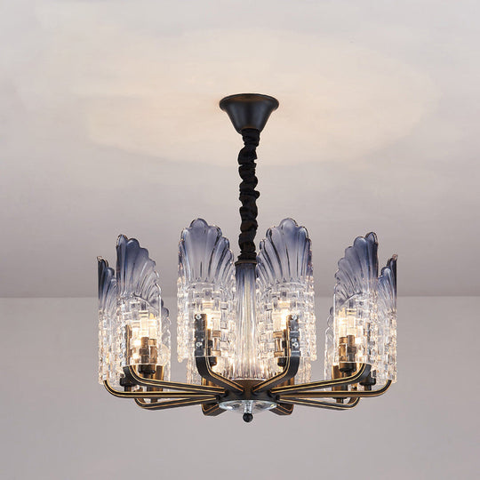 Contemporary Textured Glass Scallop Chandelier Light Fixture - 8/10/12 Black Heads - Hanging Ceiling Light