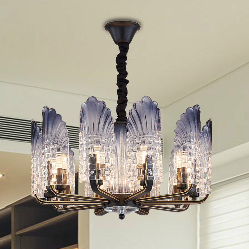 Contemporary Textured Glass Scallop Chandelier Light Fixture - 8/10/12 Black Heads - Hanging Ceiling Light
