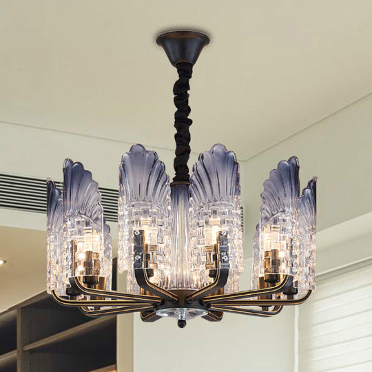Contemporary Textured Glass Scallop Chandelier Light Fixture - 8/10/12 Black Heads - Hanging Ceiling Light