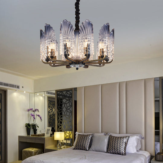 Contemporary Textured Glass Scallop Chandelier Light Fixture - 8/10/12 Black Heads - Hanging Ceiling Light