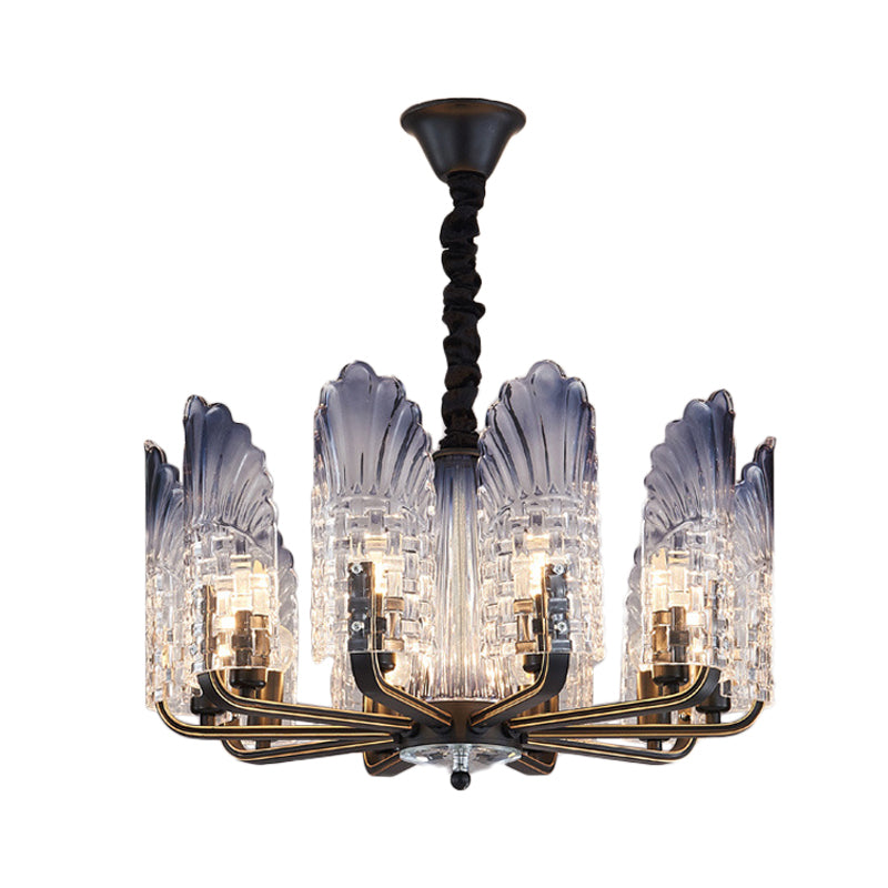 Contemporary Textured Glass Scallop Chandelier Light Fixture - 8/10/12 Black Heads - Hanging Ceiling Light