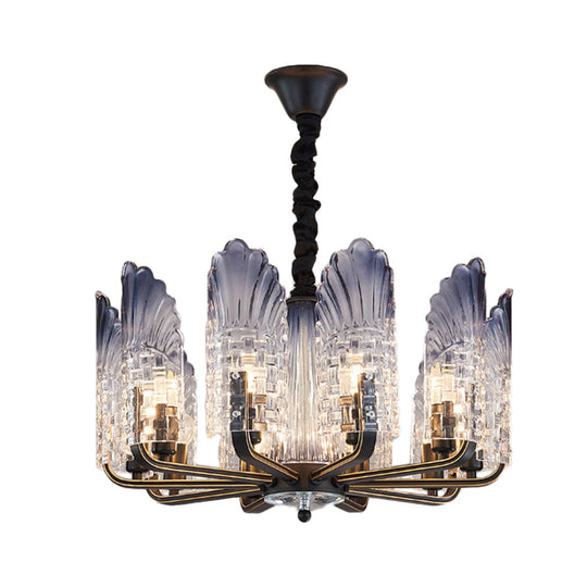 Contemporary Textured Glass Scallop Chandelier Light Fixture - 8/10/12 Black Heads - Hanging Ceiling Light