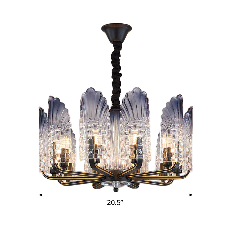 Contemporary Textured Glass Scallop Chandelier Light Fixture - 8/10/12 Black Heads - Hanging Ceiling Light