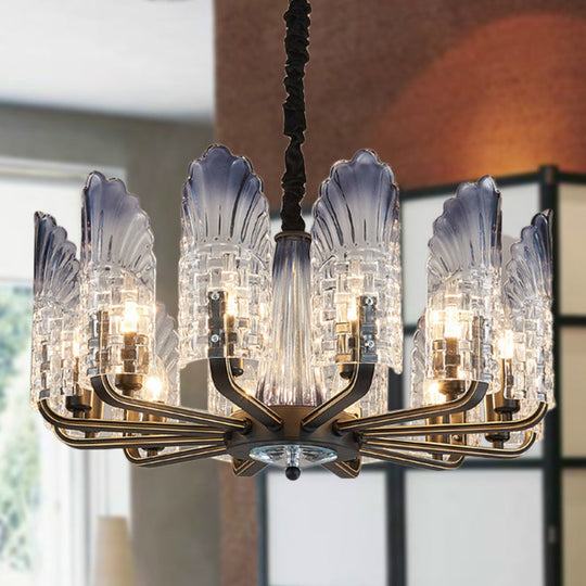 Contemporary Textured Glass Scallop Chandelier Light Fixture - 8/10/12 Black Heads - Hanging Ceiling Light