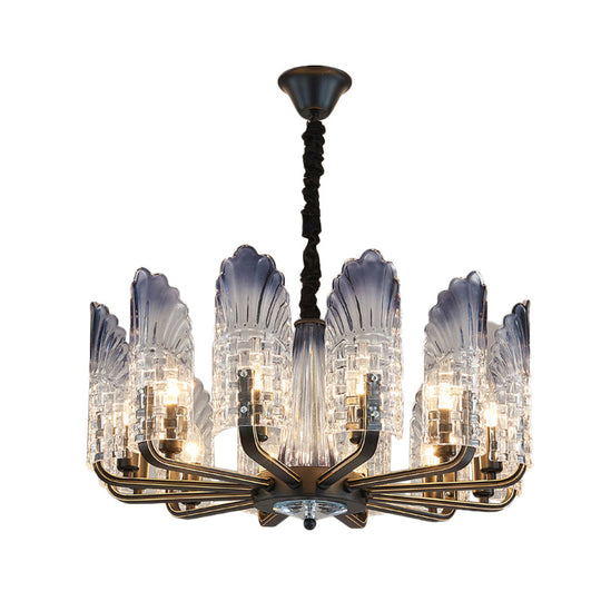 Contemporary Textured Glass Scallop Chandelier Light Fixture - 8/10/12 Black Heads - Hanging Ceiling Light