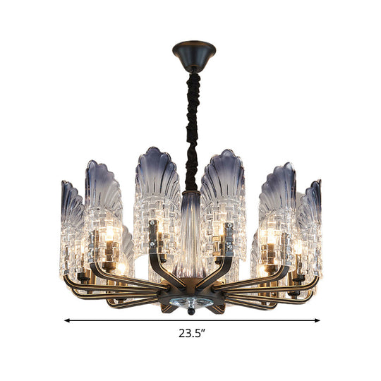 Contemporary Textured Glass Scallop Chandelier Light Fixture - 8/10/12 Black Heads - Hanging Ceiling Light