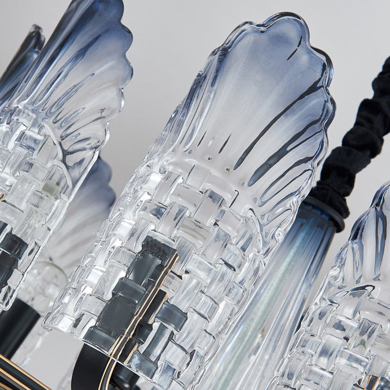Contemporary Textured Glass Scallop Chandelier 8/10/12 Heads Black Hanging Ceiling Light Fixture