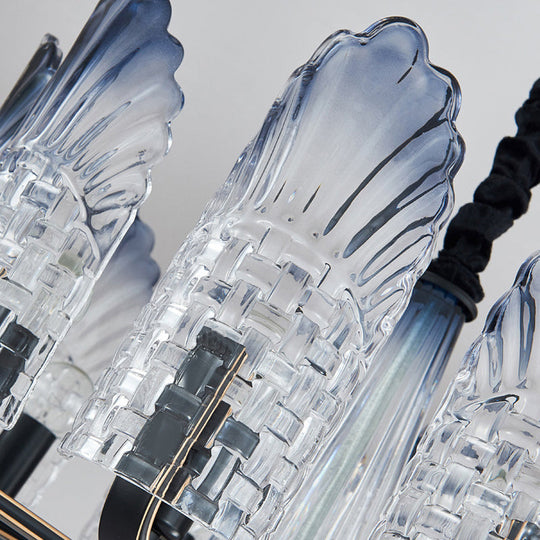 Contemporary Textured Glass Scallop Chandelier 8/10/12 Heads Black Hanging Ceiling Light Fixture