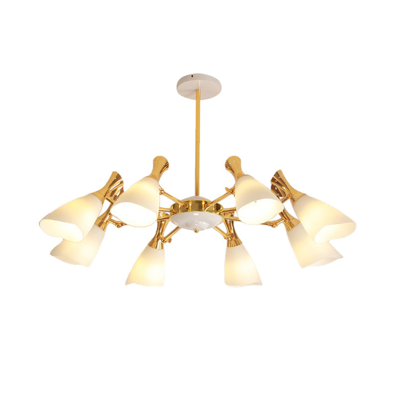 Frosted Glass Gold Chandelier With Modern Cone Design And 6/8 Lights In Warm/White