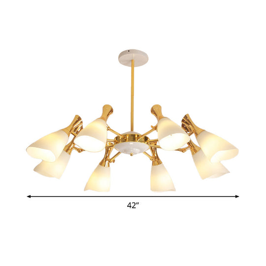 Frosted Glass Gold Chandelier With Modern Cone Design And 6/8 Lights In Warm/White