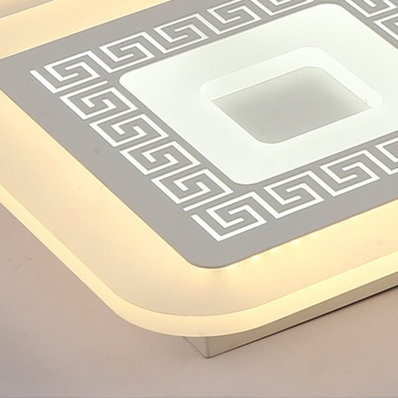 Modern Square Flushmount Acrylic Ceiling Light Fixture - 4 Heads, White - 19.5"/23.5" Wide