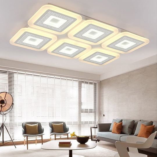 Contemporary Rectangular Ceiling Light With 6 White Bulbs - Perfect For The Living Room