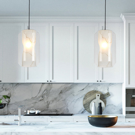 8"/10" Clear Glass Lantern Pendant Light with White Marble Shade